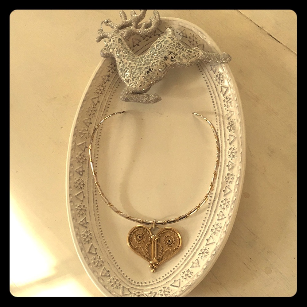 Boutique Two Tone Cuff Necklace w/ Heart Pendant